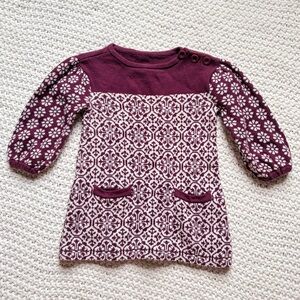 Tea Collection Girls Knit Dress 6-12M Plum And White Detail 100% Pima Cotton
